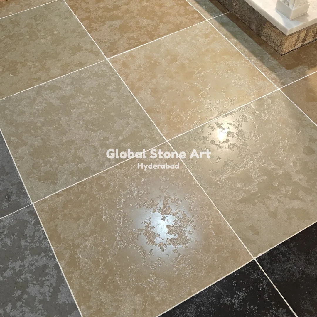 Tandur Yellow Limestone Flooring Tiles - Semi Mirror Finish