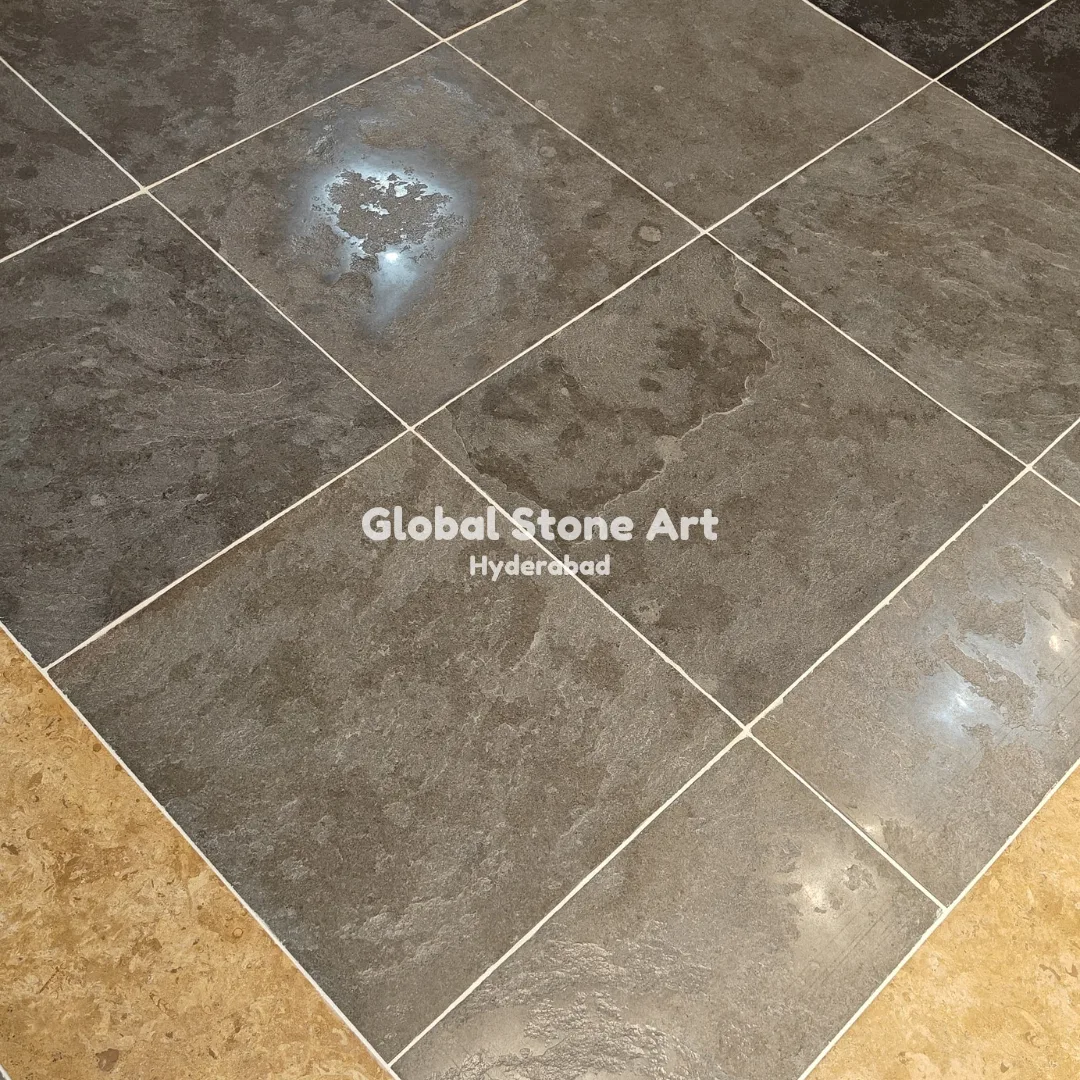 Karneol Grey Limestone Flooring Tiles - Semi Mirror Finish