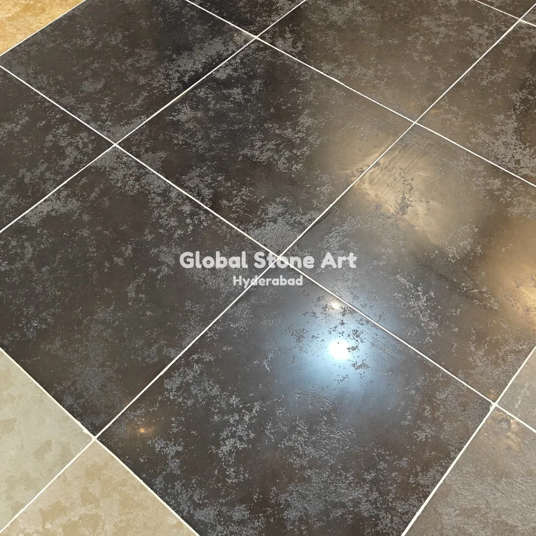Kadappa Black Limestone Flooring Tiles - Semi Mirror Finish
