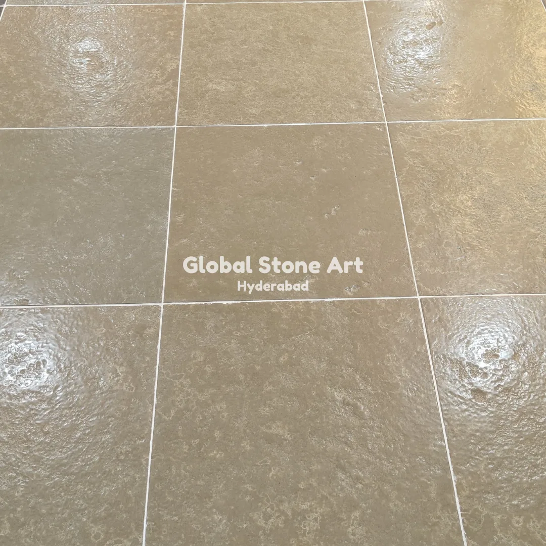 Tandur Yellow Limestone Tiles - Heavy Diamond Textured Finish