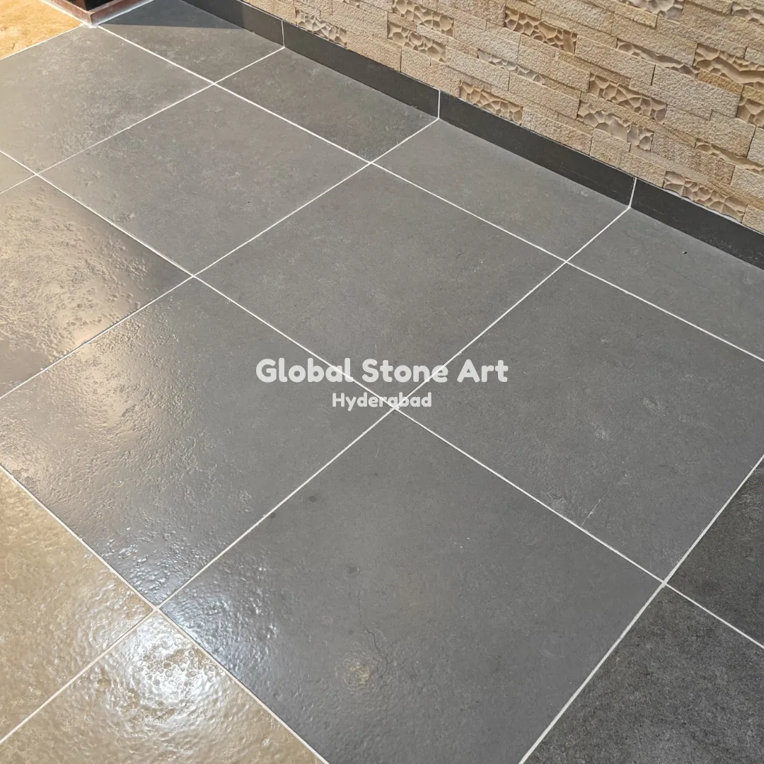 Tandur Blue Limestone Tiles - Heavy Diamond Textured Finish