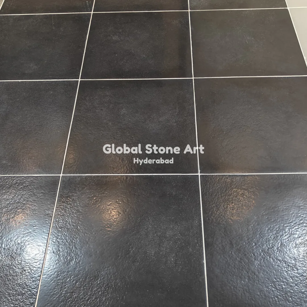 Kadappa Black Limestone Tiles - Heavy Diamond Textured Finish